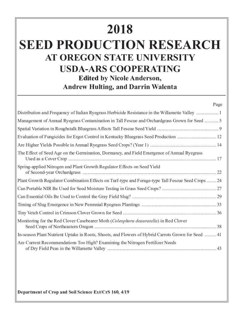 thumbnail of 2018 Seed Production Research Report